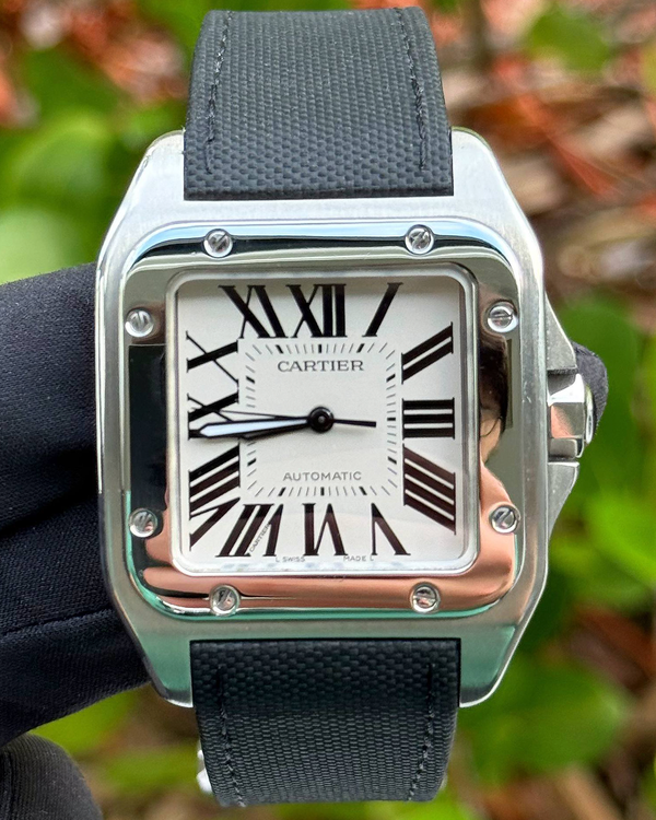 Cartier Santos 100 38MM Silver Dial Leather Strap (2656)