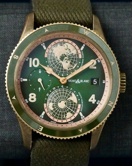 No Reserve - 2025 Montblanc 1858 "Geosphere" L.E. 42MM Green Dial Textile Strap (119909)