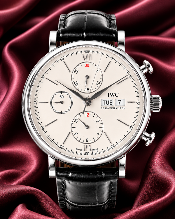 No Reserve - 2013 IWC Schaffhausen Portofino Chronograph 41MM Silver Dial Aftermarket Leather Strap (IW391007)