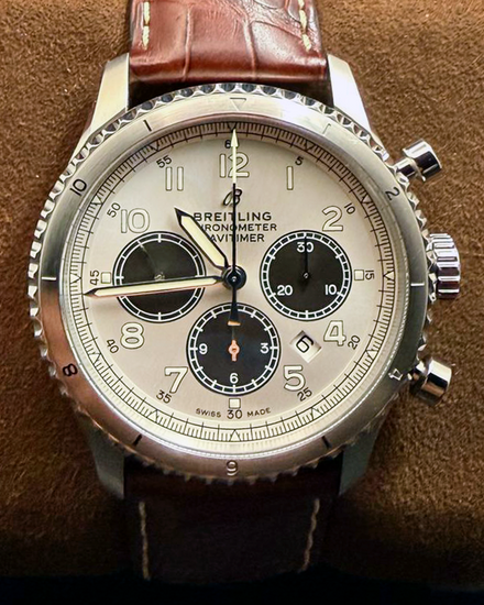 2020 Breitling Navitimer 8 Chronograph L.E. 43MM Silver Dial Leather Strap (AB01171A1G1P1)
