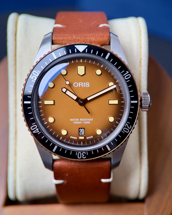 Oris Divers 40MM Brown Dial Leather Strap (01 733 7707 4356)