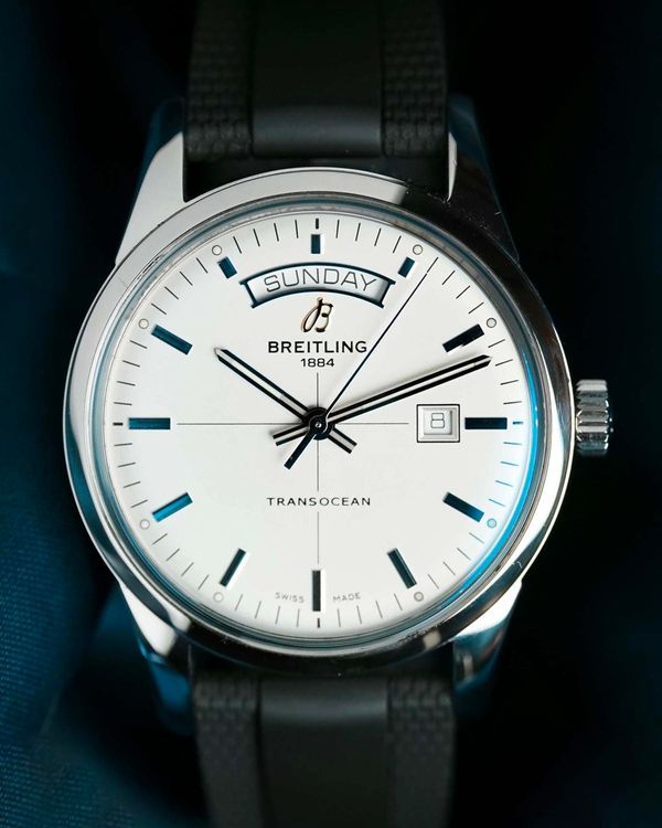 2016 Breitling Transocean Day & Date 43MM Silver Dial Rubber Strap (A45310)