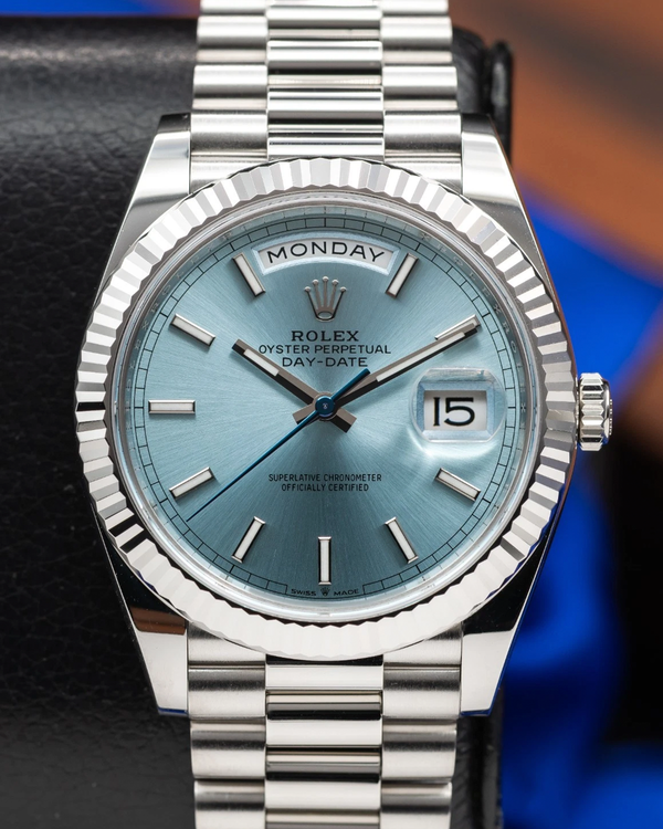 2023 Rolex Day-Date 40MM Ice Blue Dial Platinum President Bracelet (228236)