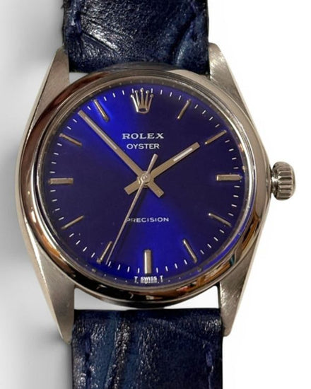 Rolex Oyster Precision 34MM Aftermarket Blue Dial Aftermarket Leather Strap (6426)