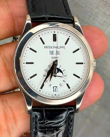 Patek Philippe Annual Calendar 38MM Silver Dial Leather Strap (5396G-011)