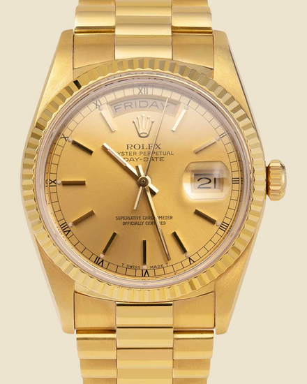 Rolex Day-Date 36MM Champagne Dial Yellow Gold President Bracelet (18038)