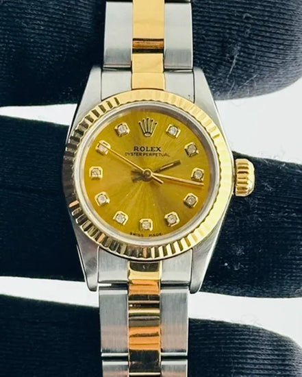1990 Rolex Oyster Perpetual 25MM Aftermarket Yellow Dial Two-Tone Oyster Bracelet (67193)