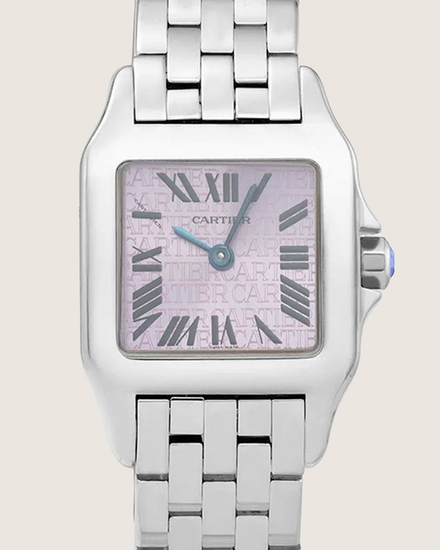 2008 Cartier Santos De Cartier Demoiselle "Christmas" Edition 20MM Quartz Purple Dial Steel Bracelet (W2510002)