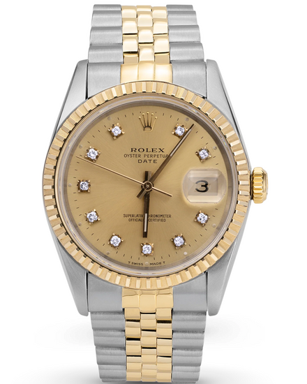 Rolex Oyster Perpetual Date 34MM Aftermarket Champagne Dial Two-Tone Jubilee Bracelet (15223)
