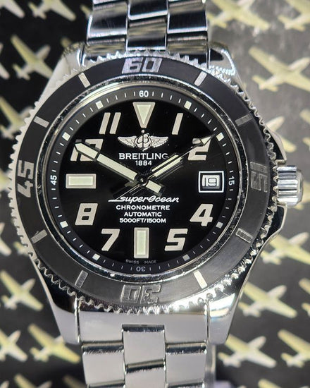 No Reserve - 2011 Breitling Superocean 42MM Black Dial Steel Bracelet (A17364)