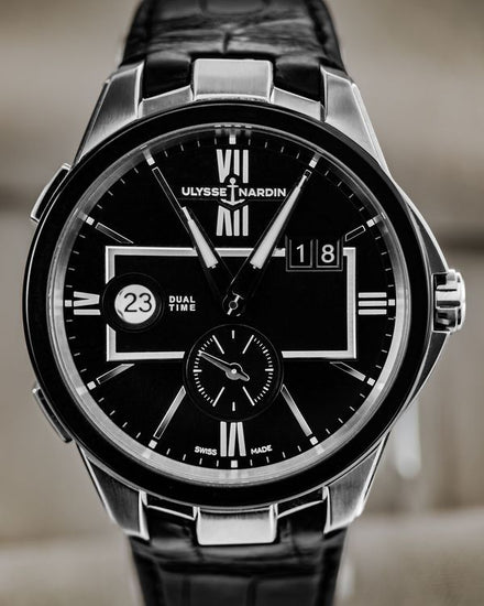 No Reserve - 2023 Ulysse Nardin Executive Dual Time 42MM Black Dial Leather Strap (243-20/42)