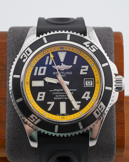 No Reserve - Breitling Superocean 42MM Black Dial Rubber Strap (A17364)