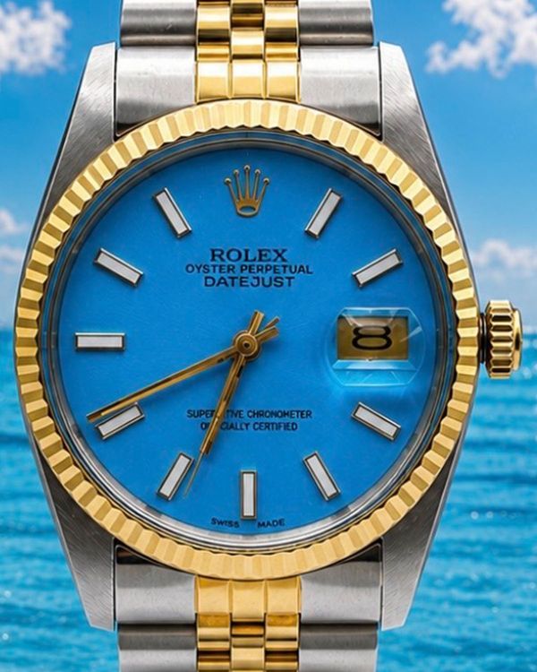 No Reserve - Rolex Datejust 36MM Aftermarket Turquoise Dial Aftermarket Two-Tone Gold Plated Bracelet (16013)