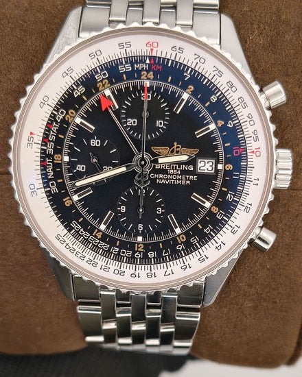Breitling Navitimer World 46MM Black Dial Steel Bracelet (A24322)