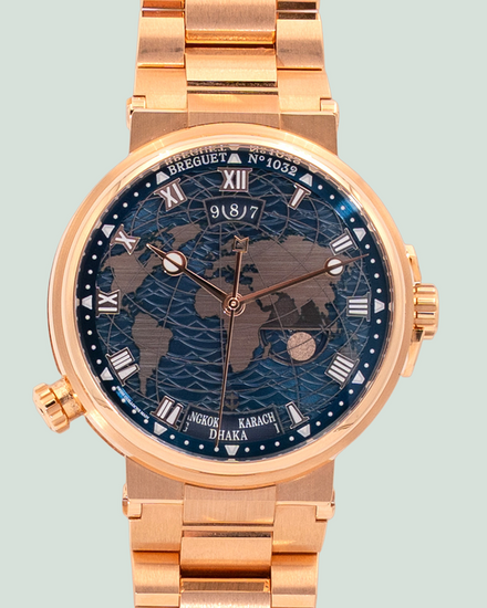 2024 Breguet Marine Hora Mundi 43.9MM Blue "Globe" Dial Rose Gold Bracelet (5557BR)