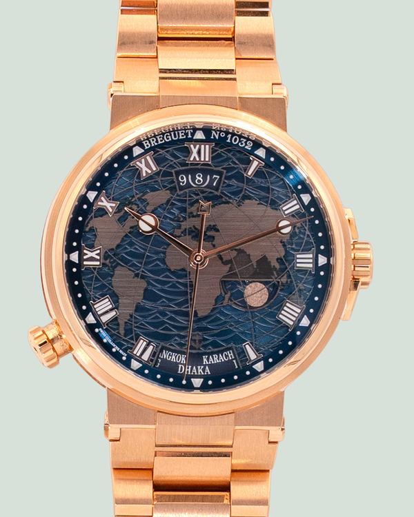 2024 Breguet Marine Hora Mundi 43.9MM Blue "Globe" Dial Rose Gold Bracelet (5557BR)