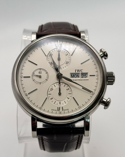 No Reserve - 2021 IWC Schaffhausen Portofino Chronograph 42MM Silver Dial Leather Strap (IW391027)