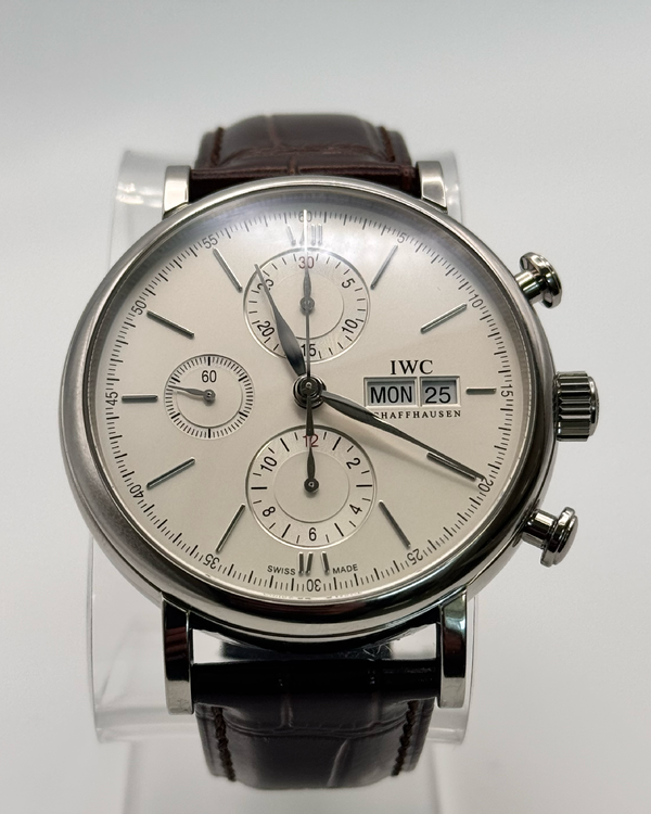 No Reserve - 2021 IWC Schaffhausen Portofino Chronograph 42MM Silver Dial Leather Strap (IW391027)