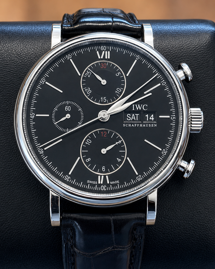 2020 IWC Schaffhausen Portofino Chronograph 42MM Black Dial Leather Strap (IW391008)