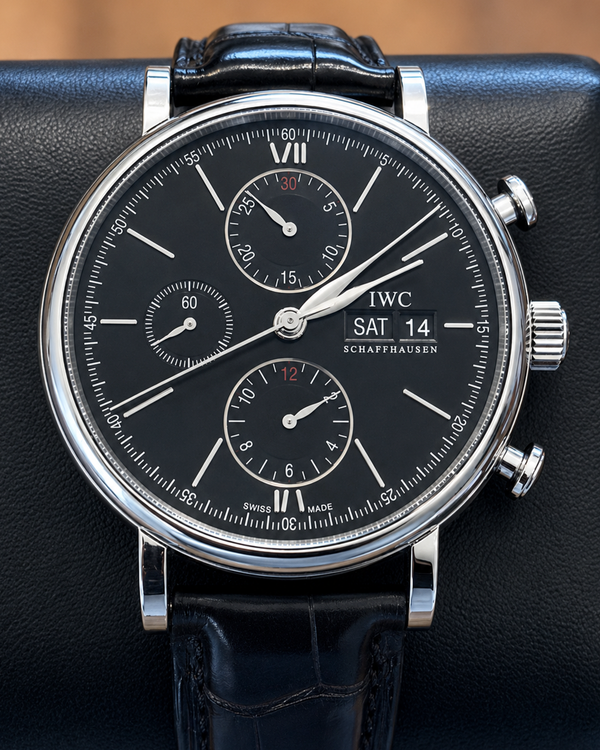 2020 IWC Schaffhausen Portofino Chronograph 42MM Black Dial Leather Strap (IW391008)
