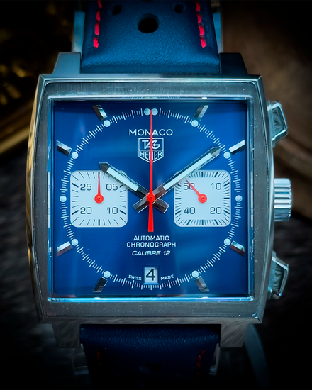 No Reserve - TAG Heuer Monaco 39MM Blue Dial Aftermarket Leather Strap (CAW2111.FC6183)