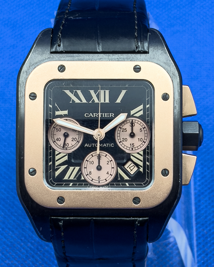 2020 Cartier Santos 100 Chronograph 46.5MM Black Dial Leather Strap (W2020004)