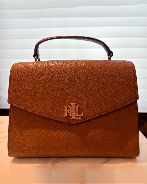 No Reserve - Ralph Lauren Accessories Pebbled Leather Medium Farrah Satchel 20.5 x 27.5 x 12CM Gold-Toned Hardware Leather Strap (100116574)