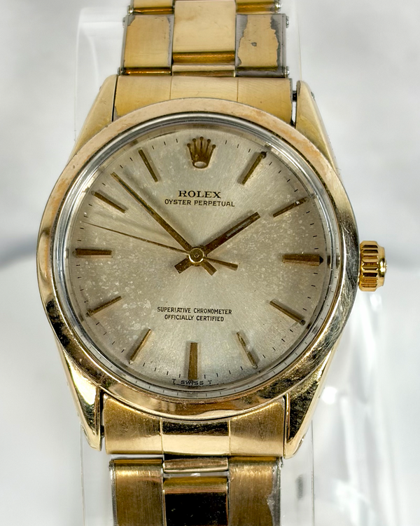 Rolex Oyster Perpetual 34MM Silver Dial Yellow Gold Oyster Bracelet (1024)