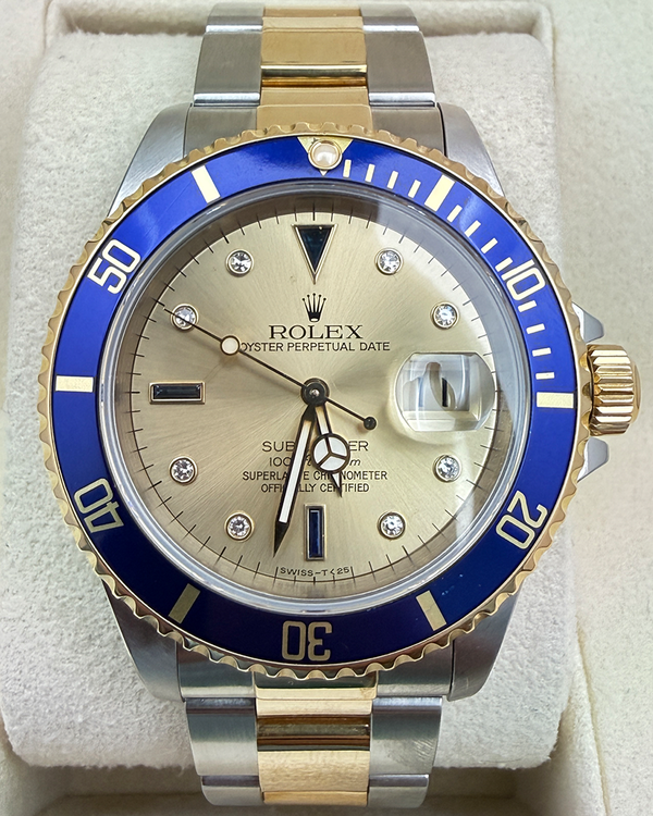 1991 Rolex Submariner Date 40MM Champagne "Serti" Dial Two-Tone Oyster Bracelet (16613)