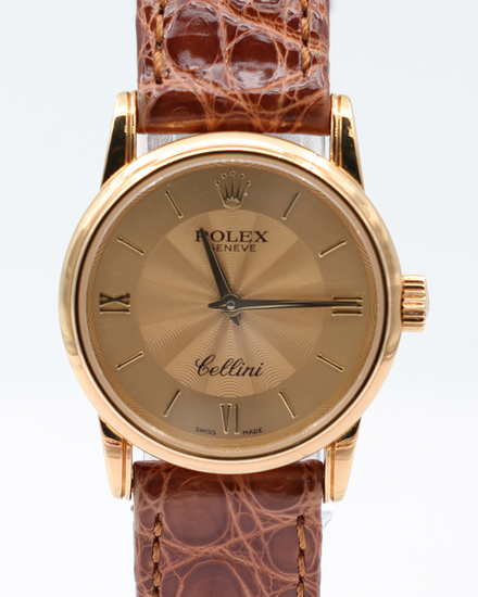 Rolex Cellini 25MM Quartz Champagne Dial Leather Strap (6111)