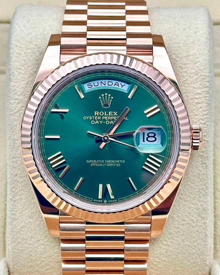 2025 Rolex Day-Date 40MM Green Dial Rose Gold President Bracelet (228235)