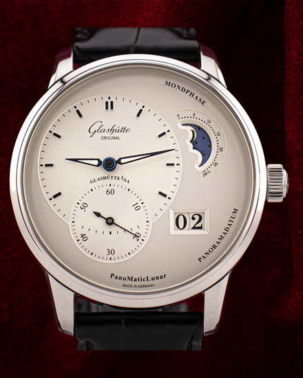 2014 Glashütte Original PanoMaticLunar 40MM Silver Dial Leather Strap (1-90-02-42-32-05)