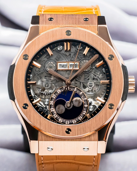 Hublot Classic Fusion Aerofusion Moonphase 45MM Skeleton Dial Leather Strap (517.OX.0180.LR)
