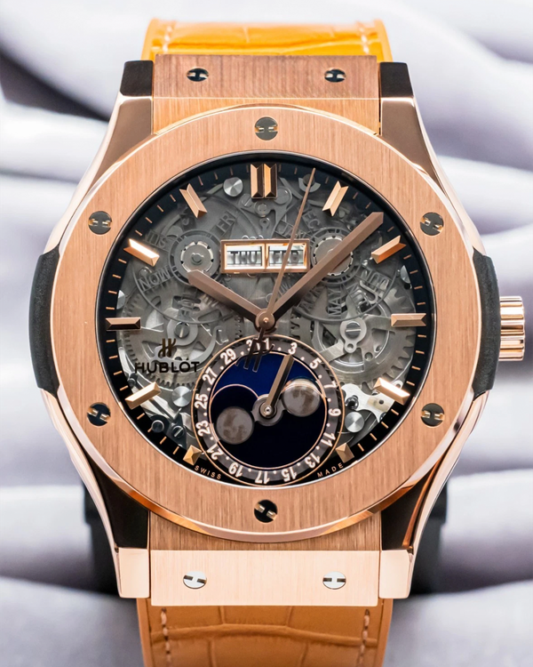 Hublot Classic Fusion Aerofusion Moonphase 45MM Skeleton Dial Leather Strap (517.OX.0180.LR)
