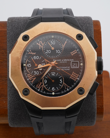 No Reserve - Baume & Mercier Riviera Chronograph 43MM Black Dial Rubber Strap (MOA08712)