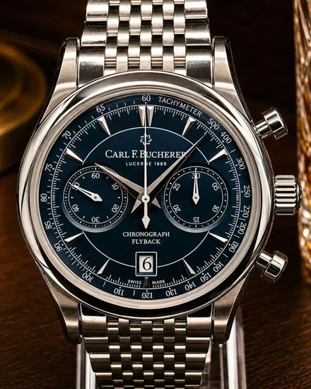 No Reserve - Carl F. Bucherer Manero Flyback 43MM Blue Dial Steel Bracelet (00.10919.08.93.21)