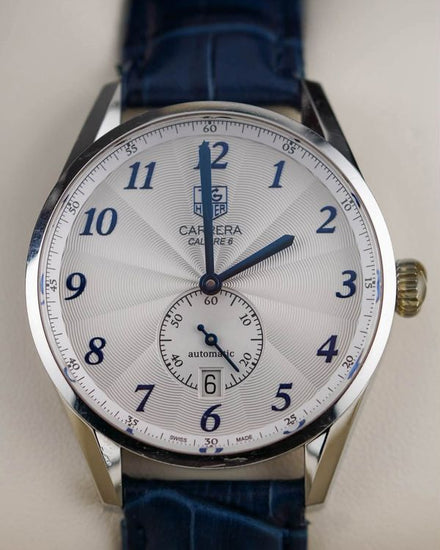 No Reserve - 2015 Tag Heuer Carrera Heritage Calibre 6 39MM Silver Dial Aftermarket Leather Strap (WAS2111.FC6293)