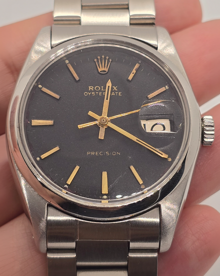 Rolex Oyster Precision Date 34MM Black Dial Aftermarket Steel Bracelet (6694)