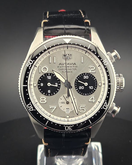 Tag Heuer Autavia Chronometer Flyback 42MM Silver Dial Leather Strap (CBE511B.FC8279)