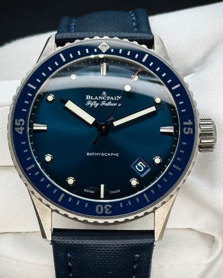 No Reserve - 2020 Blancpain Fifty Fathoms Bathyscaphe 43.6MM Blue Dial Textile Strap (5000-0240-O52A)