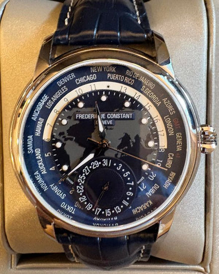 Frederique Constant Worldtimer 42MM Blue Dial Leather Strap (FC-718KW4H6)