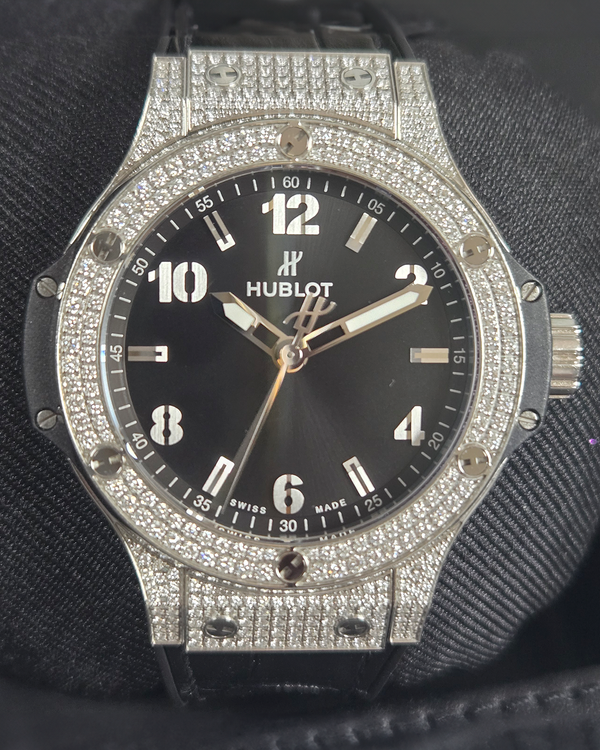 2025 Hublot Big Bang Original Steel Pavé 38MM Quartz Black Dial Leather Strap (361.SX.1270.RX.1704)