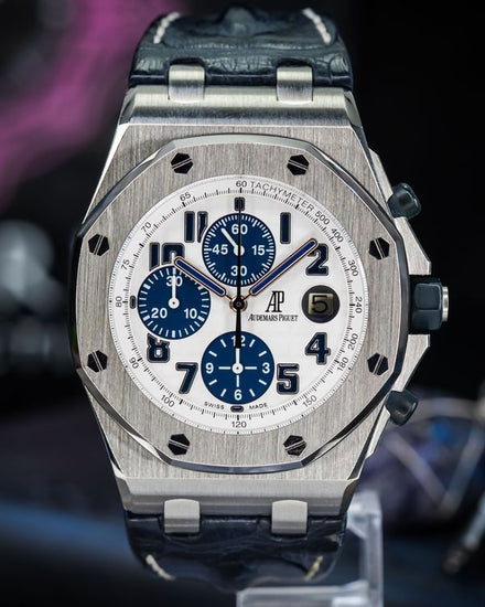 2008 Audemars Piguet Royal Oak Offshore Chronograph "Navy" 42MM White Dial Leather Strap (26170ST.OO.D305CR.01)