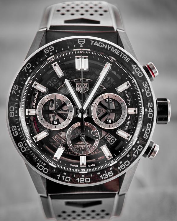 No Reserve - 2023 TAG Heuer Carrera Calibre Heuer 02 43MM Carbon Fiber Skeleton Dial Rubber Strap (CBG2016.FT6143)
