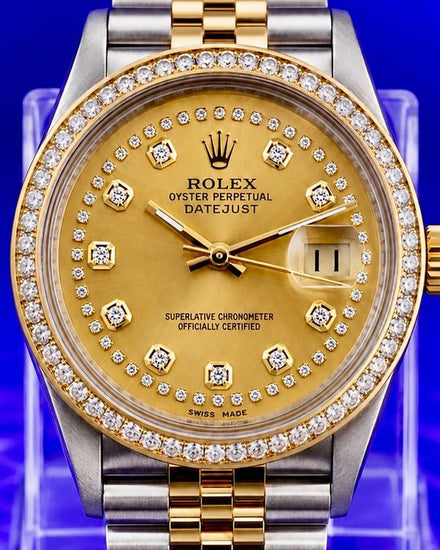 No Reserve - 1984 Rolex Datejust 36MM Aftermarket Champagne Dial Aftermarket Two-Tone Gold-Plated Bracelet (16013)