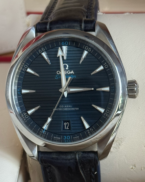No Reserve - 2019 Omega Seamaster Aqua Terra 150M 41MM Blue Dial Aftermarket Leather Strap (220.13.41.21.03.001)