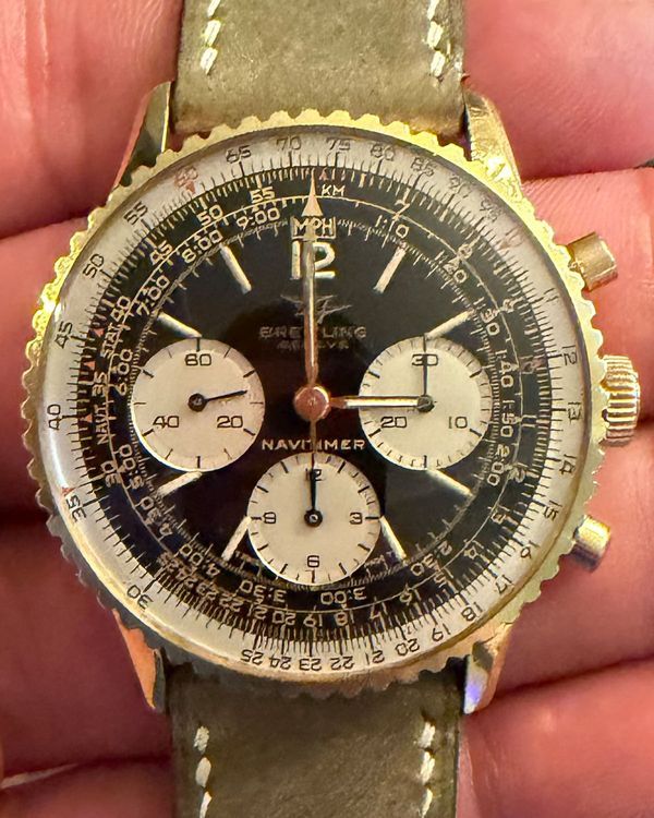 1974 Breitling Navitimer "Big Eyes" 41MM Black Dial Aftermarket Leather Strap (806)