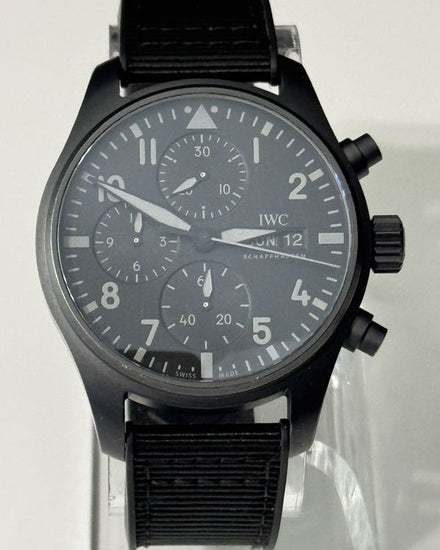 2025 IWC Schaffhausen Pilot Chronograph Top Gun Ceratanium 41MM Black Dial Textile Strap (IW388106)