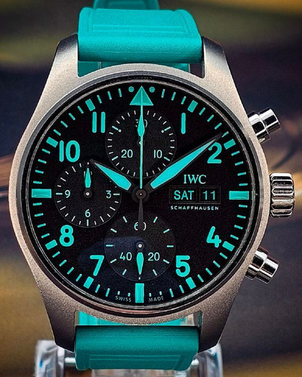 2025 IWC Schaffhausen Pilot Chronograph "Mercedes AMG Petronas F1" 41MM Black Dial Rubber Strap (IW388108)