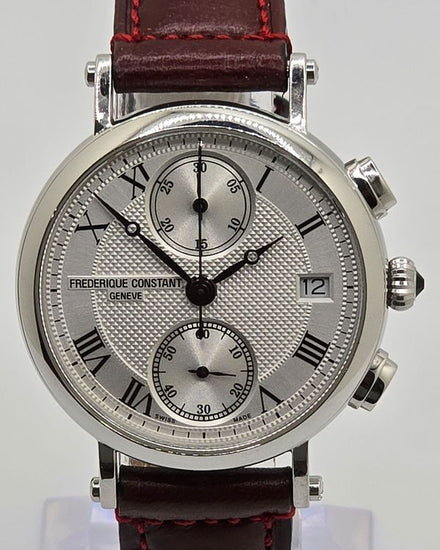 No Reserve - Frederique Constant Classics Chronograph 34MM Quartz Silver Dial Leather Strap (FC-291X2R4/5/6)